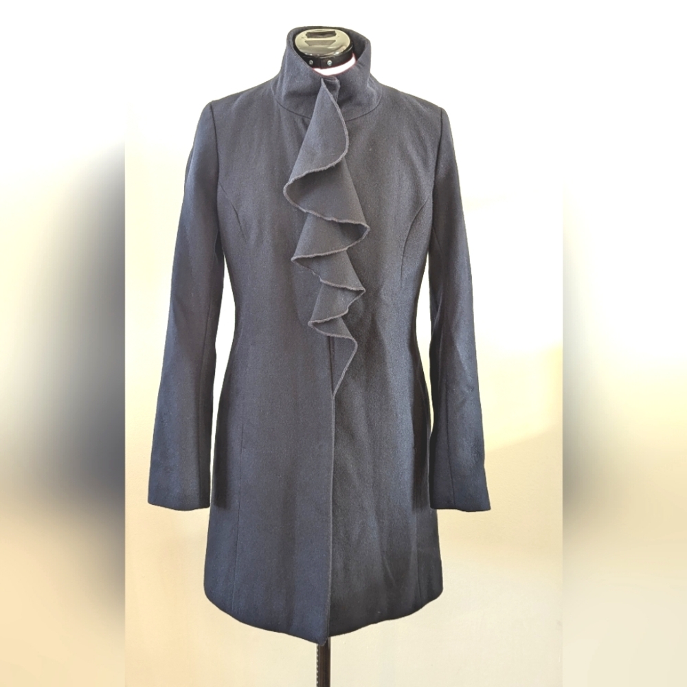 Navy Wool Blend Dress Coat Women's XS